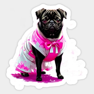 Charming Pug in Pink Hanbok Celebrating the Elegance of Korean Culture Sticker